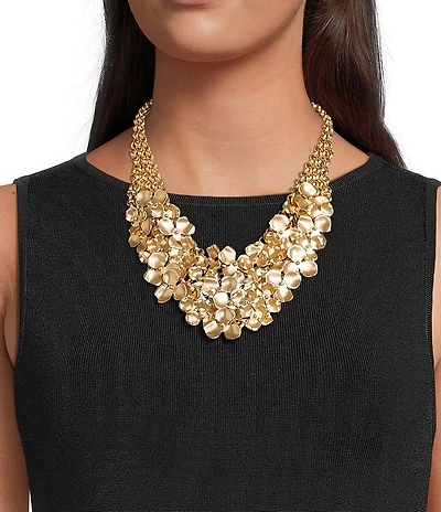 Southern Living Metal Multi Flower Bib Frontal Short Strand Statement Collar Necklace