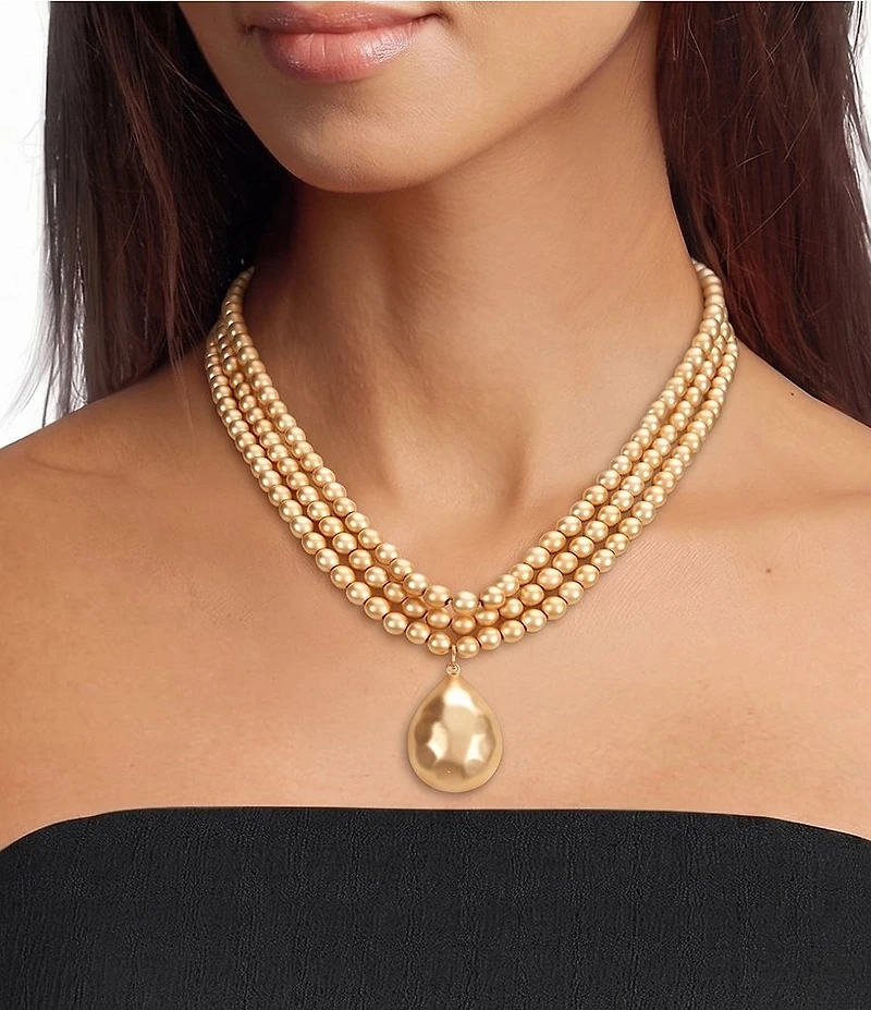Southern Living Metal Teardrop Pendant Short Multi-Strand Necklace