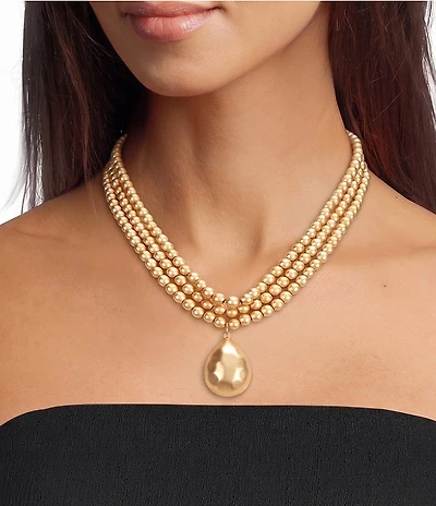 Southern Living Metal Teardrop Pendant Short Multi-Strand Necklace