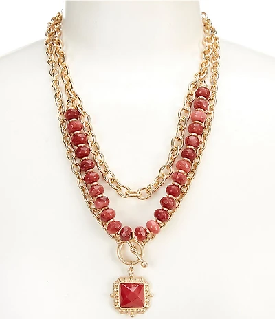 Southern Living Mixed Media Triple Strand Short Multi-Strand Necklace