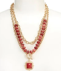 Southern Living Mixed Media Triple Strand Short Multi-Strand Necklace