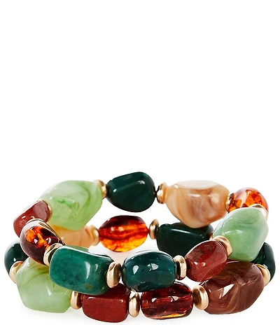 Southern Living Multi Color Genuine Stone & Resin Beaded Bracelet Set