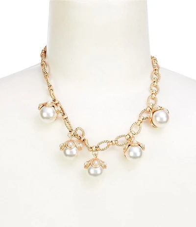 Southern Living Multi Pearl Drop Rope Textured Oval Link Chain Necklace