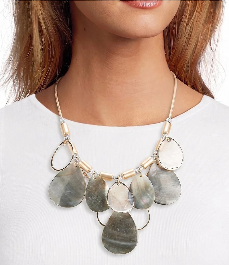 Southern Living Multi Shell Shakey Teardrop Frontal Collar Necklace