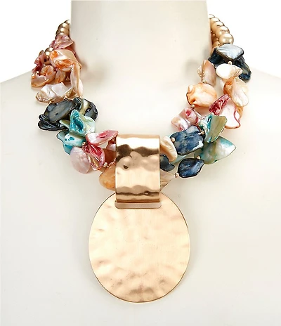 Southern Living Multi Shell Torsade Pendant Statement Necklace