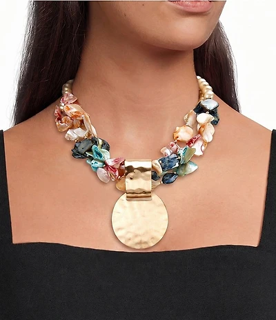 Southern Living Multi Shell Torsade Pendant Statement Necklace