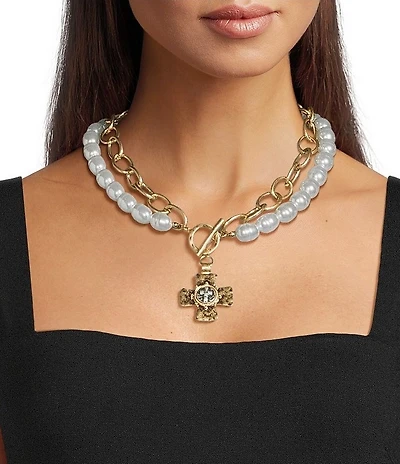 Southern Living Multi Strand Cross Pendant Statement Necklace