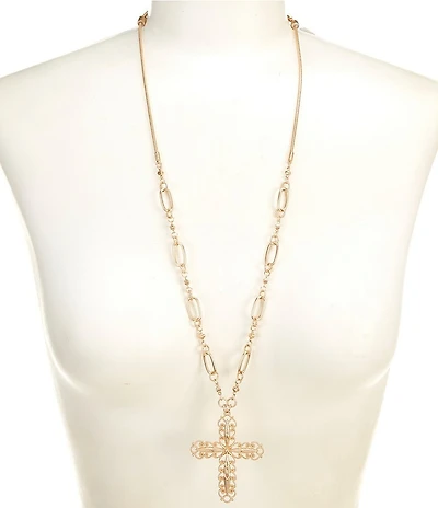 Southern Living Multi Textured Cross Long Pendant Necklace
