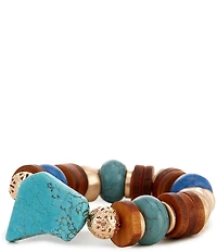 Southern Living Multi Wood Bead Turquoise Stretch Bracelet
