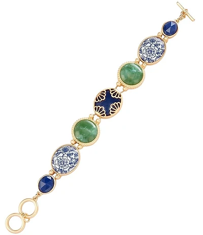 Southern Living Navy Floral Multi Color Resin Cab Line Bracelet
