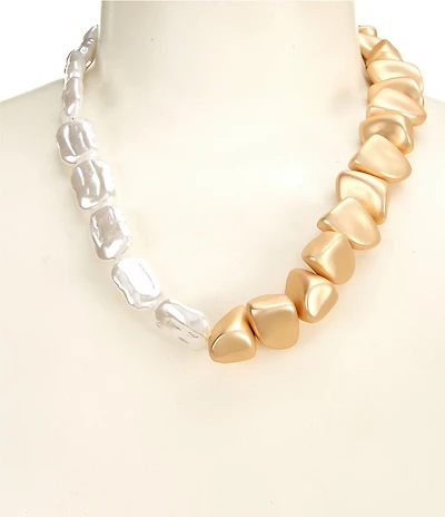 Southern Living Organic Large Rhinestone Pearl Collar Necklace