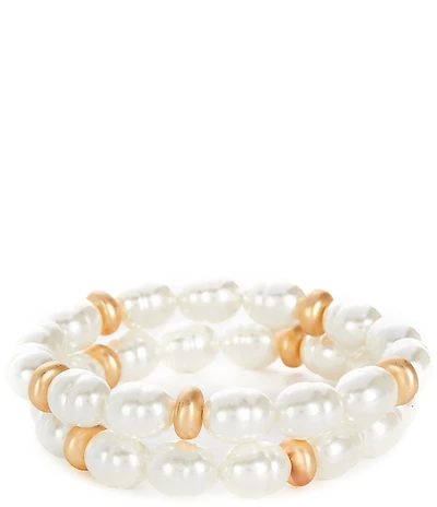 Southern Living Organic Pearl Metal Bead Stretch Bracelet