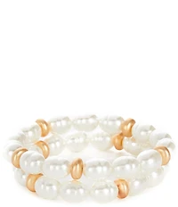 Southern Living Organic Pearl Metal Bead Stretch Bracelet