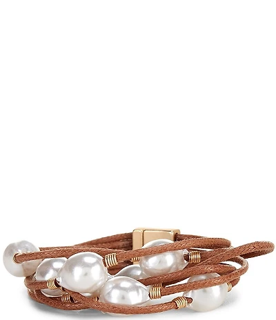 Southern Living Organic Pearl Multi Row Rawhide Cord Line Bracelet