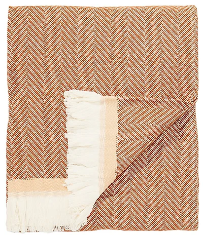 Southern Living Parker Herringbone Yarn Dyed Fringed Cotton Throw
