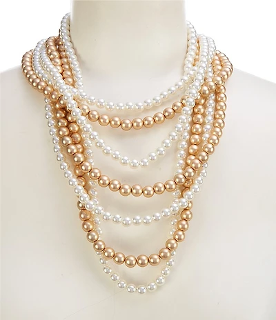 Southern Living Pearl & Coated Bead Frontal Statement Multi Strand Necklace
