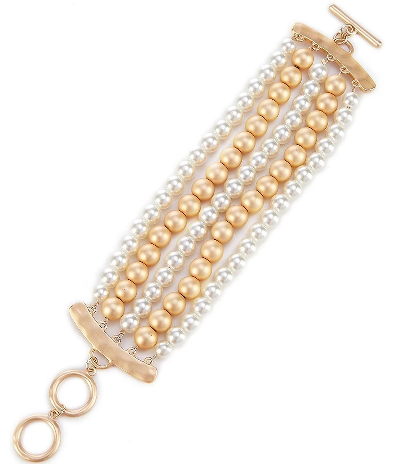 Southern Living Pearl & Coated Bead Multi Row Strand Bracelet