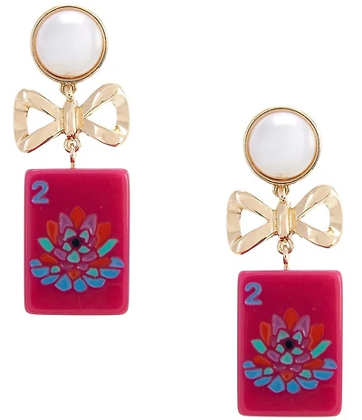 Southern Living Pearl And Bow Resin Mahjong Tile Statement Drop Earrings