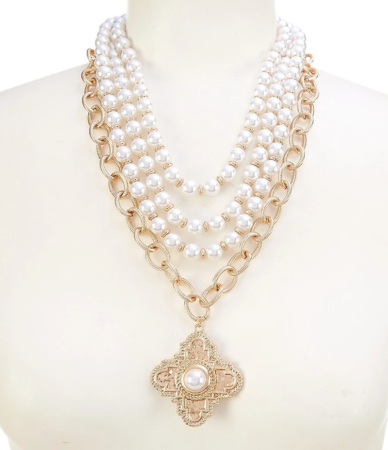 Southern Living Pearl and Chain Multi Strand Short Pendant Necklace