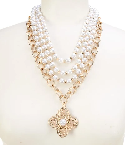 Southern Living Pearl and Chain Multi Strand Short Pendant Necklace