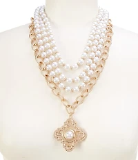Southern Living Pearl and Chain Multi Strand Short Pendant Necklace