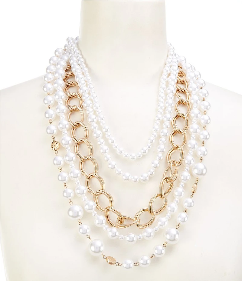 Southern Living Pearl and Chain Multi Strand Statement Necklace