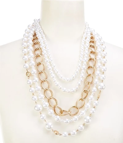 Southern Living Pearl and Chain Multi Strand Statement Necklace