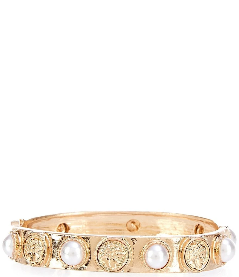 Southern Living Pearl and Coin Hinge Bangle Bracelet