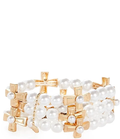 Southern Living Pearl And Cross Stretch Bracelet Set