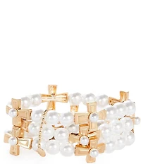 Southern Living Pearl And Cross Stretch Bracelet Set