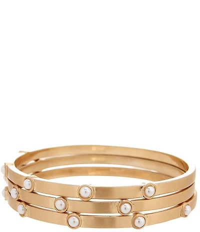 Southern Living Pearl and Gold Bangle Bracelet Set