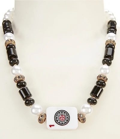 Southern Living Pearl and Semi Precious Stone Beaded Collar Necklace with Mahjong Tile Pendant