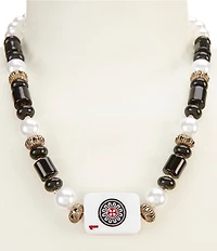 Southern Living Pearl and Semi Precious Stone Beaded Collar Necklace with Mahjong Tile Pendant