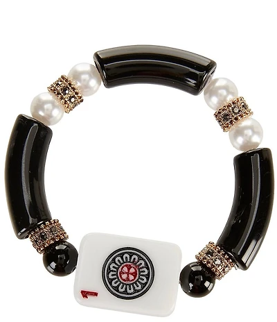 Southern Living Pearl and Semi Precious Stone Mahjong Tile Stretch Bracelet