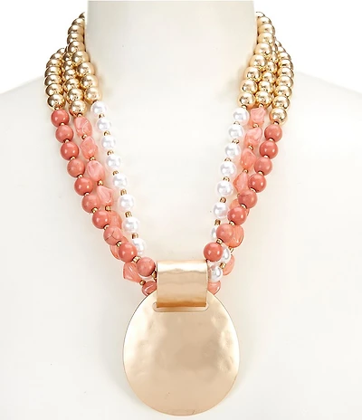 Southern Living Pearl and Semi Precious Torsade Beaded Short Pendant Statement Necklace