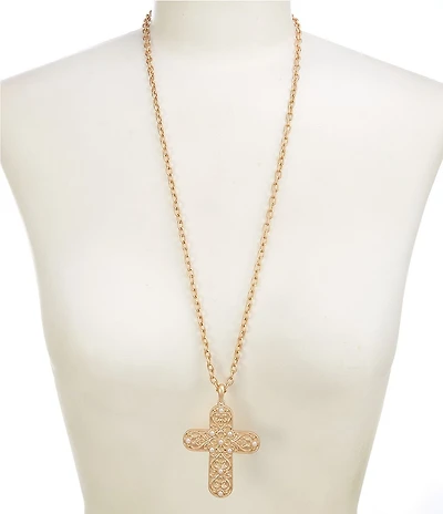 Southern Living Pearl Cross Long Statement Pendant Necklace