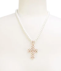 Southern Living Pearl Beaded Metal Cross Short Pendant Necklace