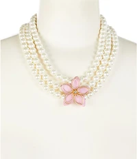 Southern Living Pearl Beaded Multi Row Strand Pink Flower Frontal Statement Necklace