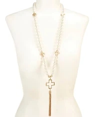 Southern Living Pearl Cross Statement Long Tassel Necklace