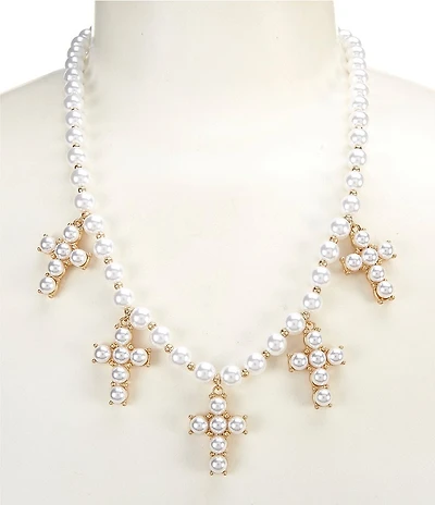 Southern Living Pearl Cross Pendants Statement Necklace