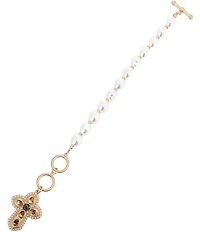 Southern Living Pearl Line Bracelet with Semi Precious Stone Cross Pendant
