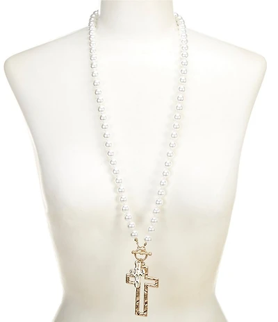Southern Living Pearl Long Statement Cross Pendant Necklace
