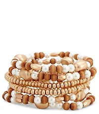 Southern Living Pearl & Wood Beaded Stretch Bracelet