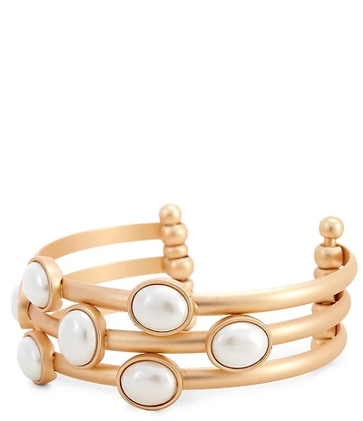 Southern Living Pearl Oval 3 Row Wire Cuff Bracelet