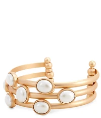 Southern Living Pearl Oval 3 Row Wire Cuff Bracelet