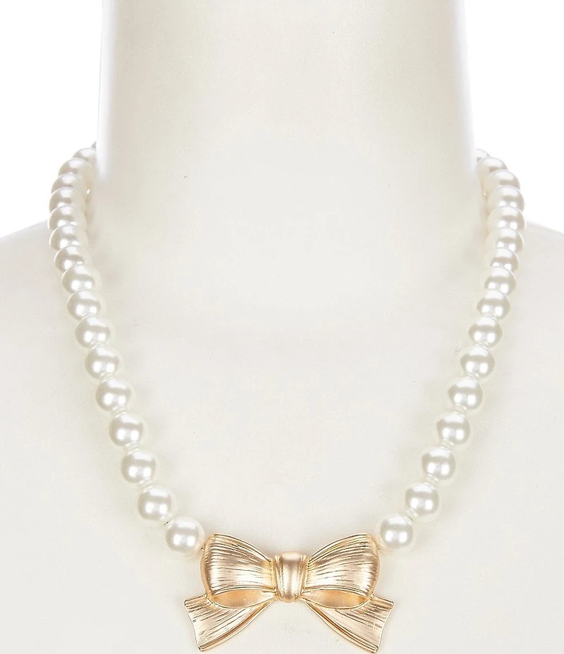 Southern Living Pearl Short Strand Metal Bow Collar Necklace