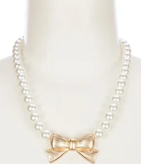 Southern Living Pearl Short Strand Metal Bow Collar Necklace