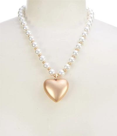 Southern Living Pearl Strand Polished Heart Short Statement Pendant Necklace