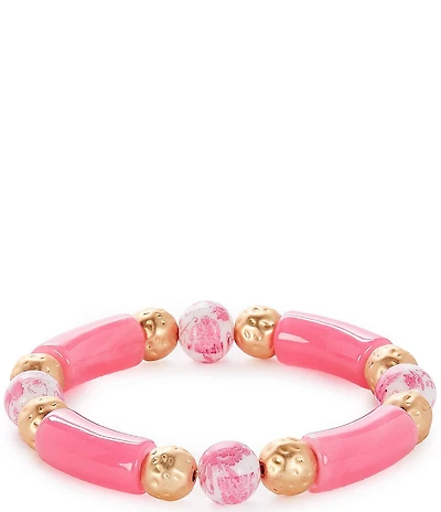 Southern Living Pink Floral Print Bead Stretch Bracelet