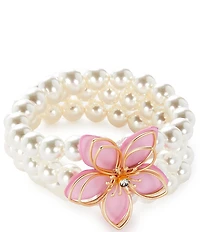 Southern Living Pink Flower Pearl Beaded Multi Row Strand Stretch Bracelet